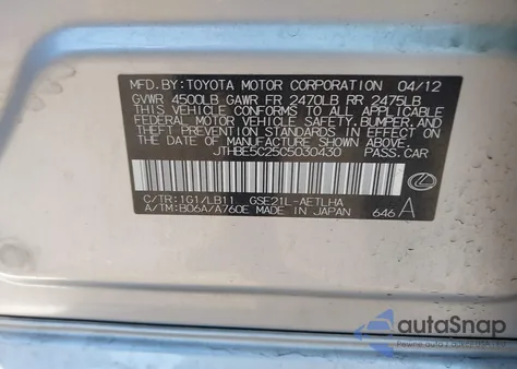 2012 Lexus Is 350 из США, поврежденный, VIN JTHBE5C25C5030430